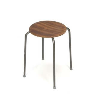 Industrial stool with teak seat - Retro Studio