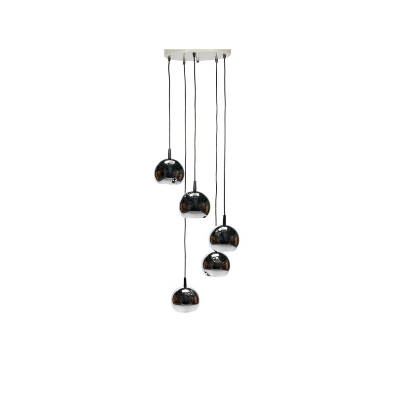 Chromen hanglamp met 5 bollen - Retro