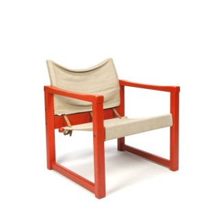 Houten fauteuil met jute zitting ontwerp Karin Mobring -
