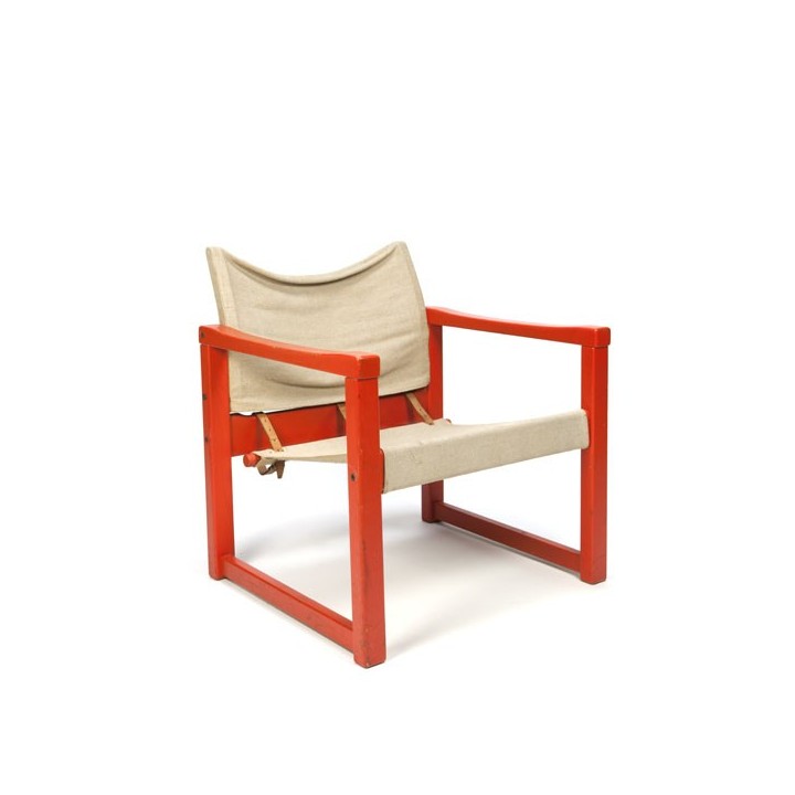 Houten fauteuil met jute zitting ontwerp Karin Mobring -