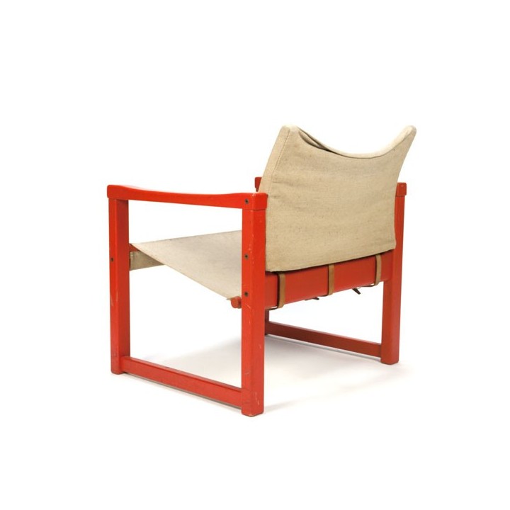 Houten fauteuil met jute zitting ontwerp Karin Mobring -