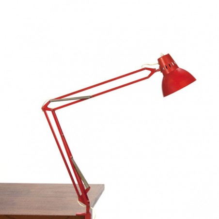 Rode bureau-/ klemlamp uit de sixties