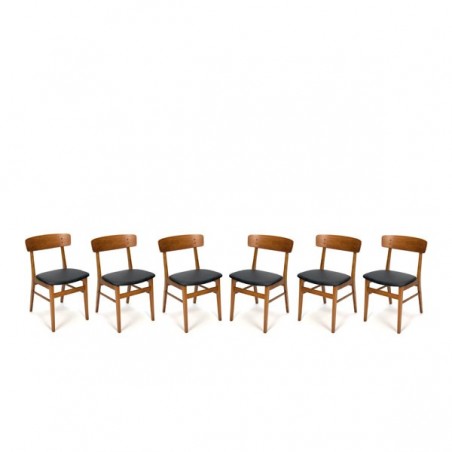 Set van 6 Deense design stoelen met rugleuning in teakhout