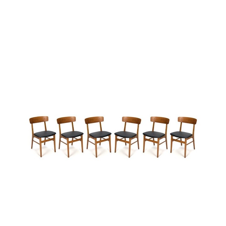 Set of 6 Danish design chairs with backrest in teak - Retro