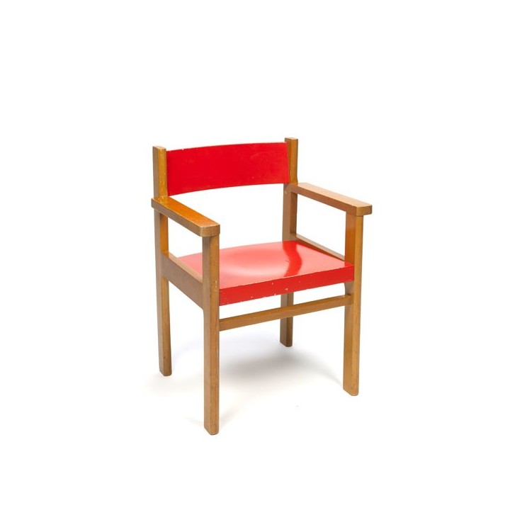 Wooden children's chair with red seat - Retro Studio