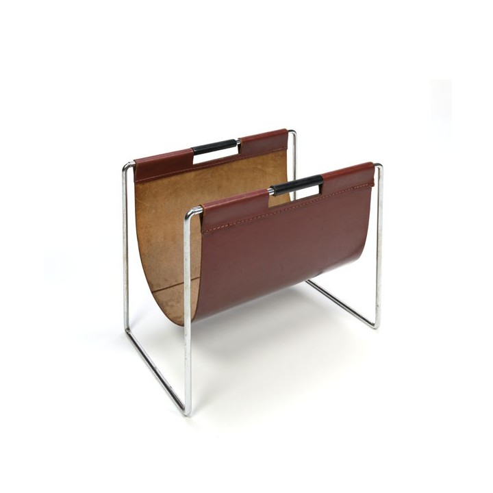 Leather magazine rack chrome base - Retro Studio
