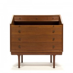 Spacious secretaire in teak with brass...