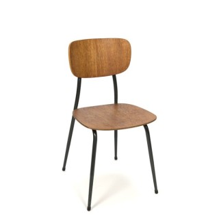 School chair with grey base and teak seat - Retro Studio