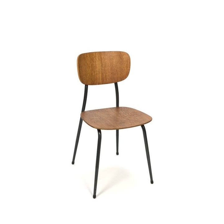 School chair with grey base and teak seat - Retro Studio