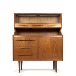 Secretaire in teak with glass sliding doors - Retro Studio