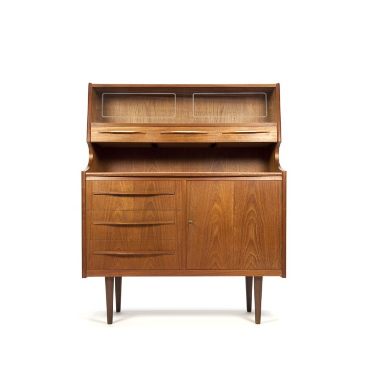 Secretaire in teak with glass sliding doors - Retro Studio