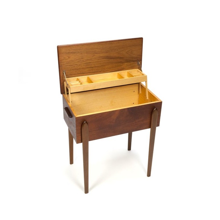 Small teak side table/ sewing cabinet - Retro Studio