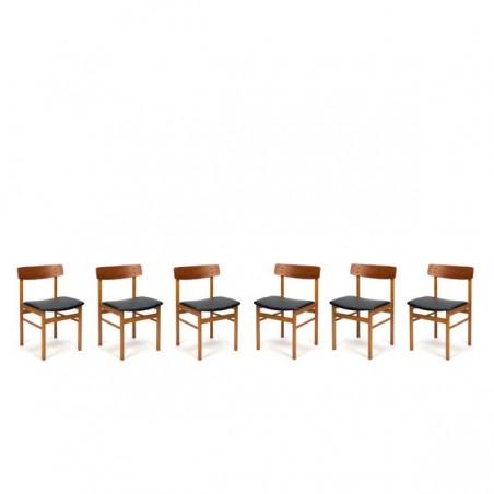Set van 6 Deense design stoelen met rugleuning in teak