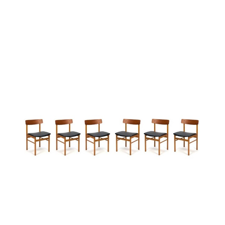 Set van 6 Deense design stoelen met rugleuning in teak -