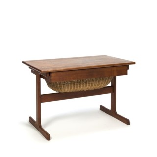 Bijzettafel met lade van gevlochten riet - Retro Studio