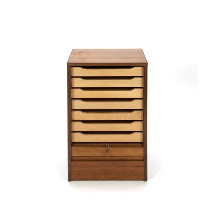 Archiefkastje met roldeur in teak - Retro Studio