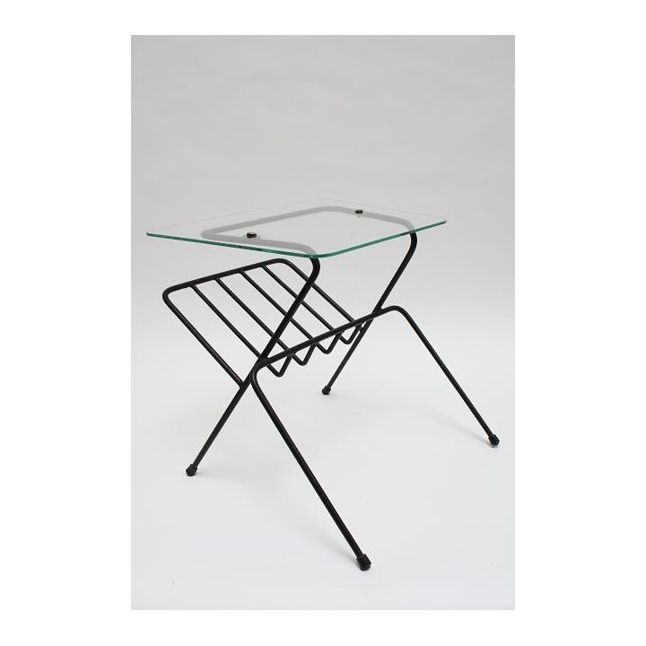 Metalen bijzettafel met lectuurbak jaren 50