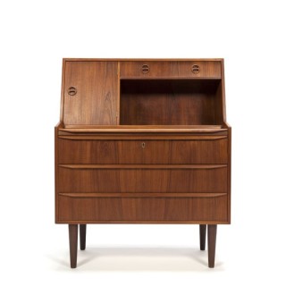 Deense Secretaire in teak met kleine spiegel - Retro Studio