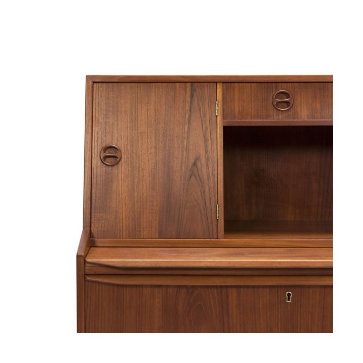 Deense Secretaire in teak met kleine spiegel - Retro Studio