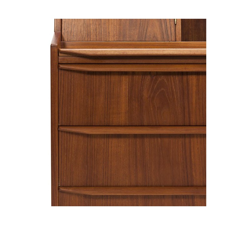 Deense Secretaire in teak met kleine spiegel - Retro Studio