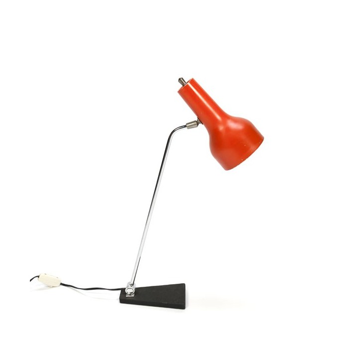 Bureaulamp met oranje kap en zwarte voet - Retro Studio