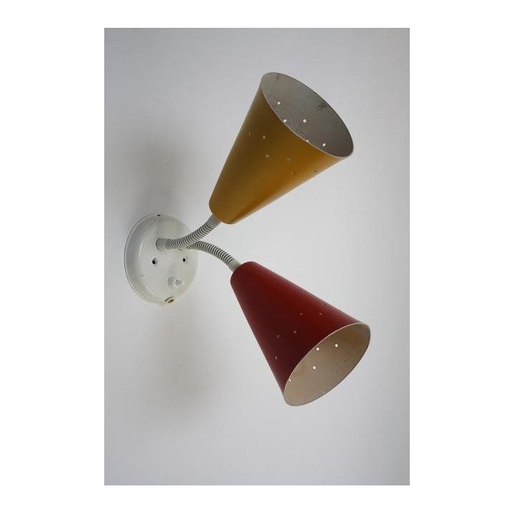 Wandlamp uit de jaren 50 geel/ rood - Retro Studio
