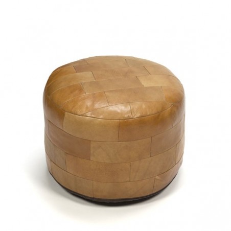 Brown leather patchwork pouf/ ottoman