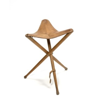 3-Legged folding stool with saddle leather - Retro Studio