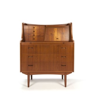 Teakhouten secretaire met vele lades - Retro Studio