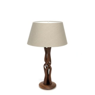 Table lamp with teak base and grey shade - Retro Studio