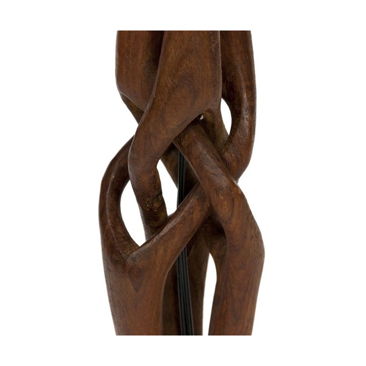 Tafellamp met teakhouten voet en grijze kap - Retro Studio