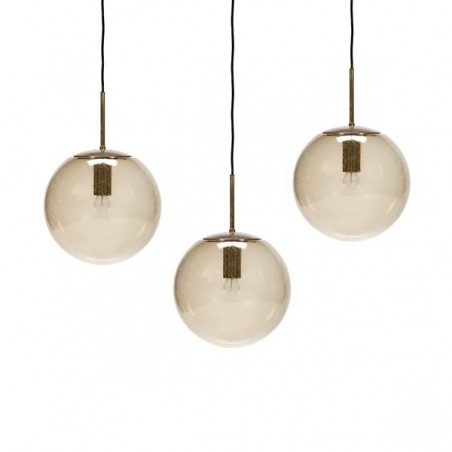 Set of 3 large glass ball hanging lamps