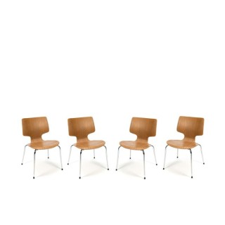 Set of 4 wooden chairs with chrome base - Retro Studio