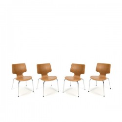 Set of 4 wooden chairs with chrome base