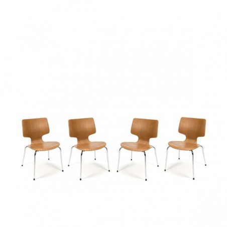 Set van 4 houten stoelen met chroom onderstel