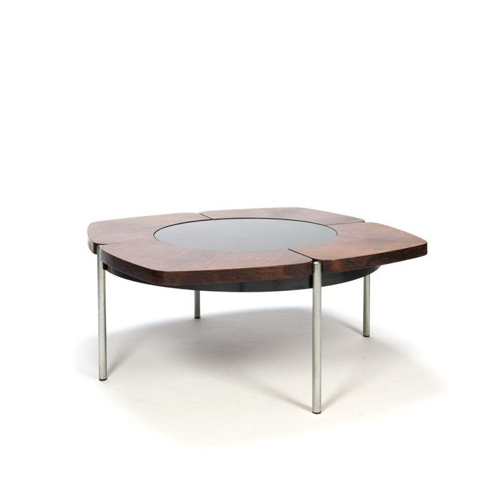 Palissander design salontafel met glazen tussenblad - Retro