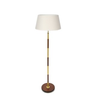 Deense teakhouten vloerlamp met messing details - Retro