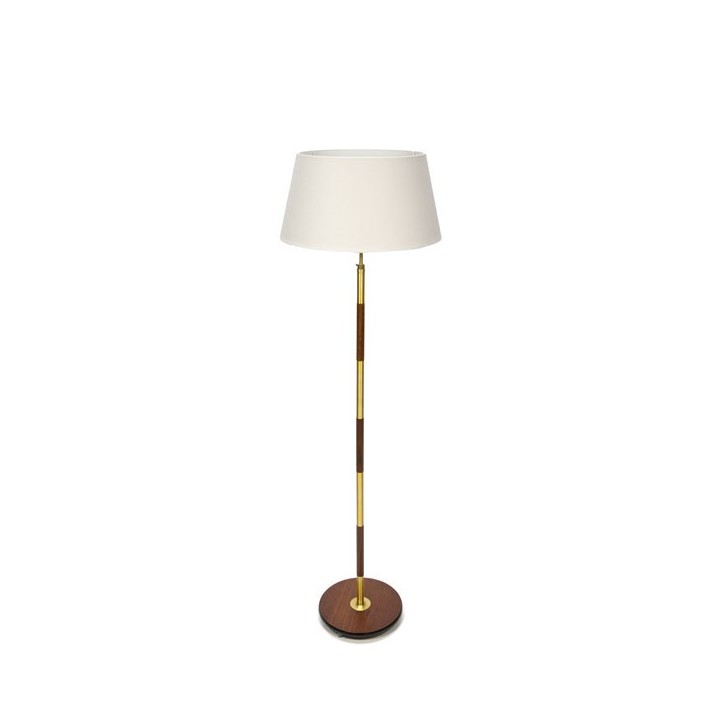 Deense teakhouten vloerlamp met messing details - Retro