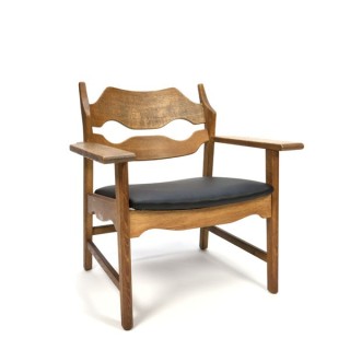 Eiken Razor Back fauteuil ontwerp Henning Kjærnulf - Retro