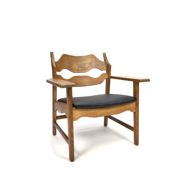 Eiken Razor Back fauteuil ontwerp Henning Kjærnulf - Retro