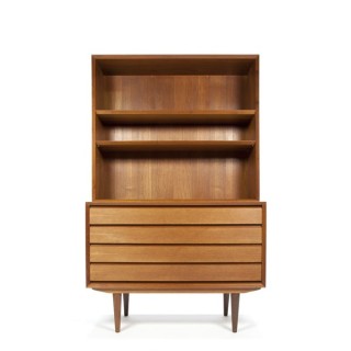 Deense teakhouten ladekast met boekenplanken - Retro Studio