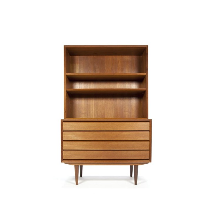 Deense teakhouten ladekast met boekenplanken - Retro Studio