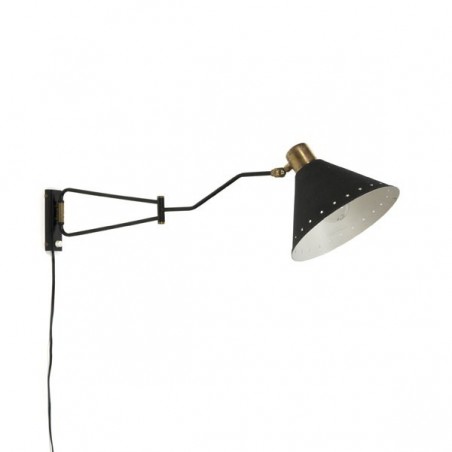 Wandlamp zwart met koperen details