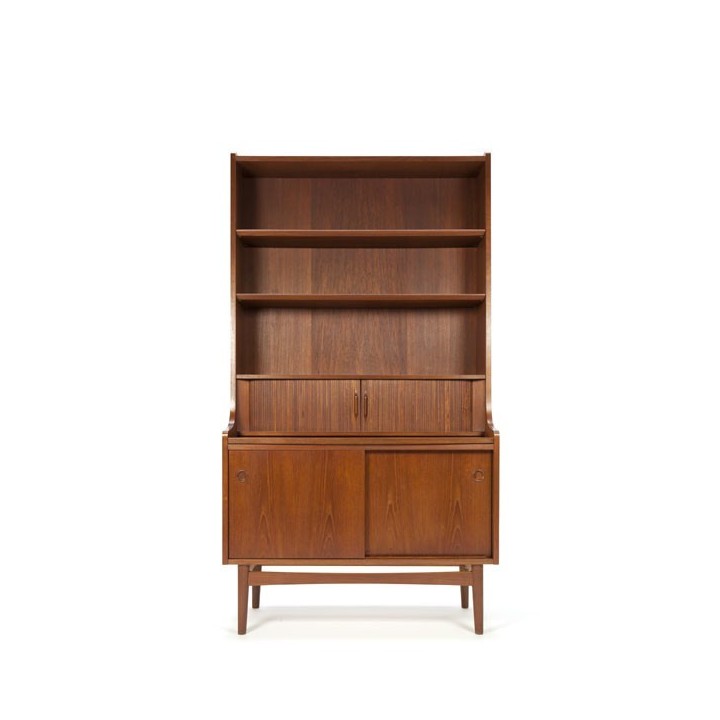 Danish teak bookcase with sliding worktop