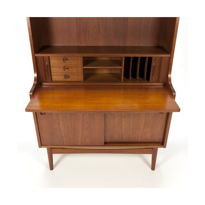 Danish teak bookcase with sliding worktop