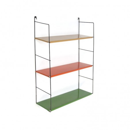 Metal wall rack with colored shelves