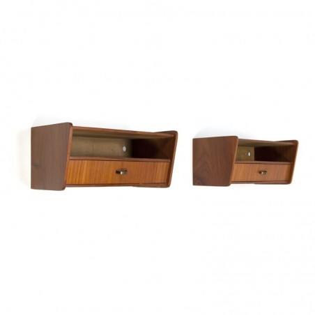 Set of two wall bedside tables in teak