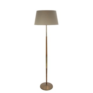 Deense staande vloerlamp teak met koperen details