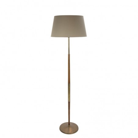 Danish teak standing floor lamp with brass details