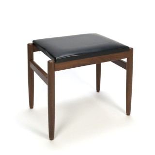 Ottoman / stool teak with black imitation leather